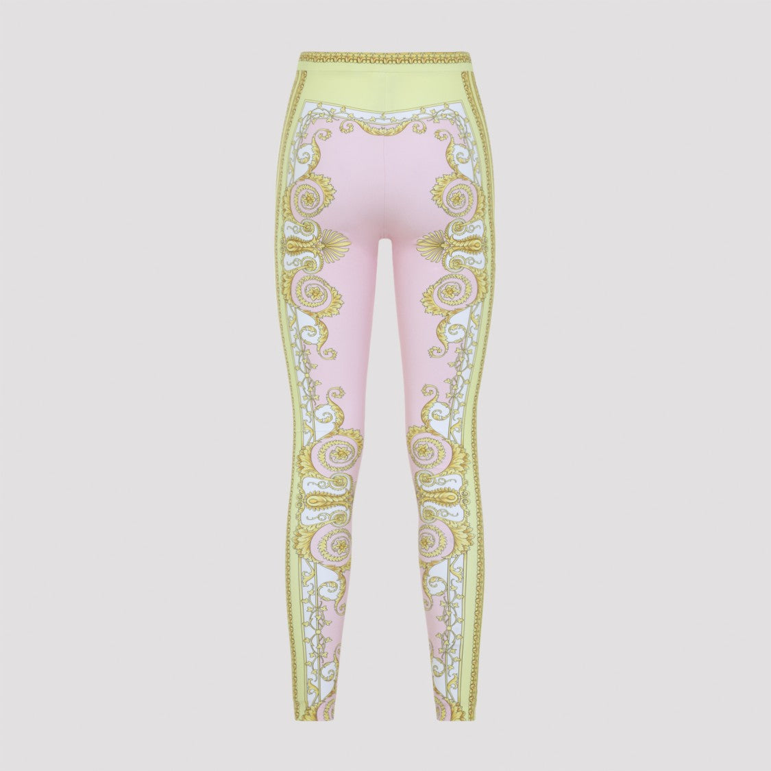 Versace Spring Barocco Yellow And Pink Silk Leggings