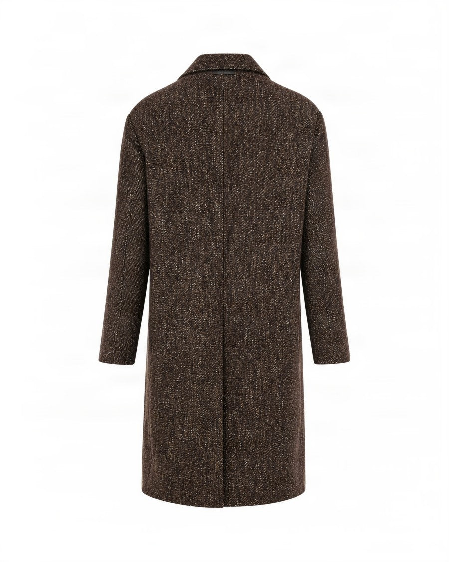 Paolo Pecora Double-Breasted Herringbone Coat With Notch Lapel And Side Pockets