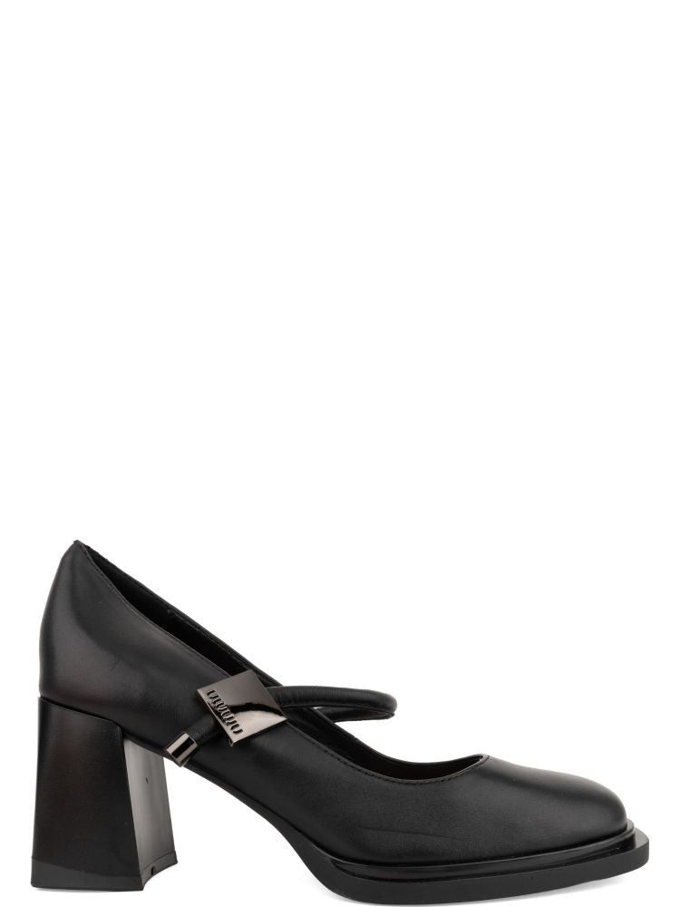 Linda Baumann Black Smooth Leather Buckle Low-Heel Pumps