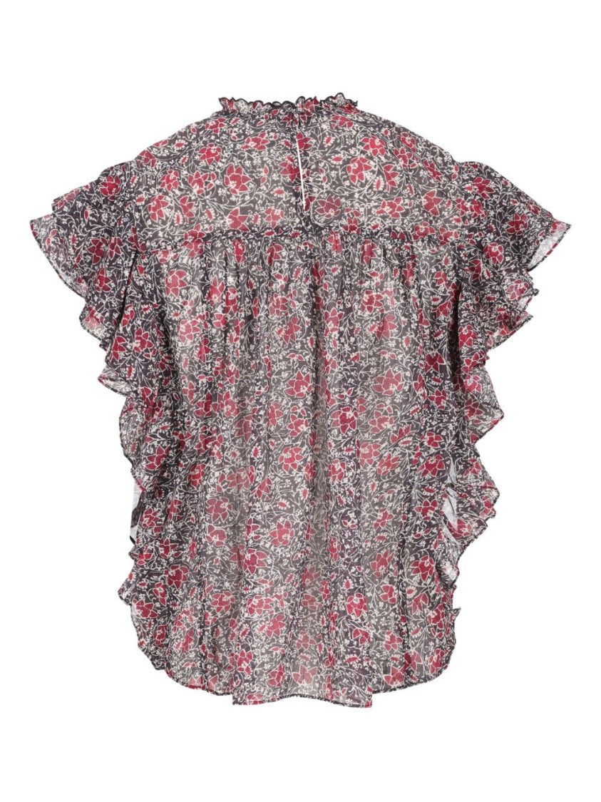 Isabel Marant Étoile Floral Print Ruffle Trim Short-Sleeved Top