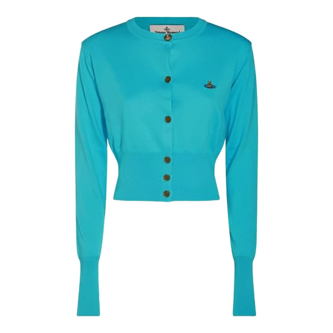 Vivienne Westwood Fitted Turquoise Cashmere Blend Cardigan With Exclusive Embroidery