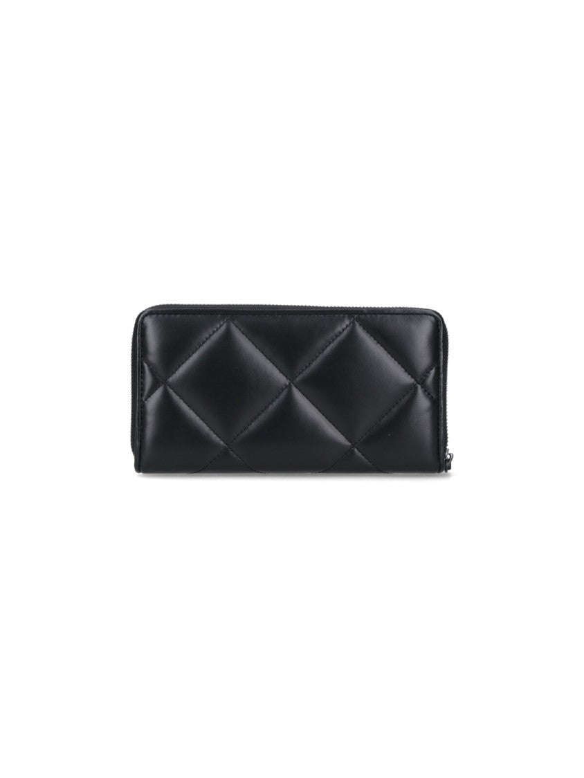 Tory Burch Quilted Black Calf Leather Zip-Around Wallet