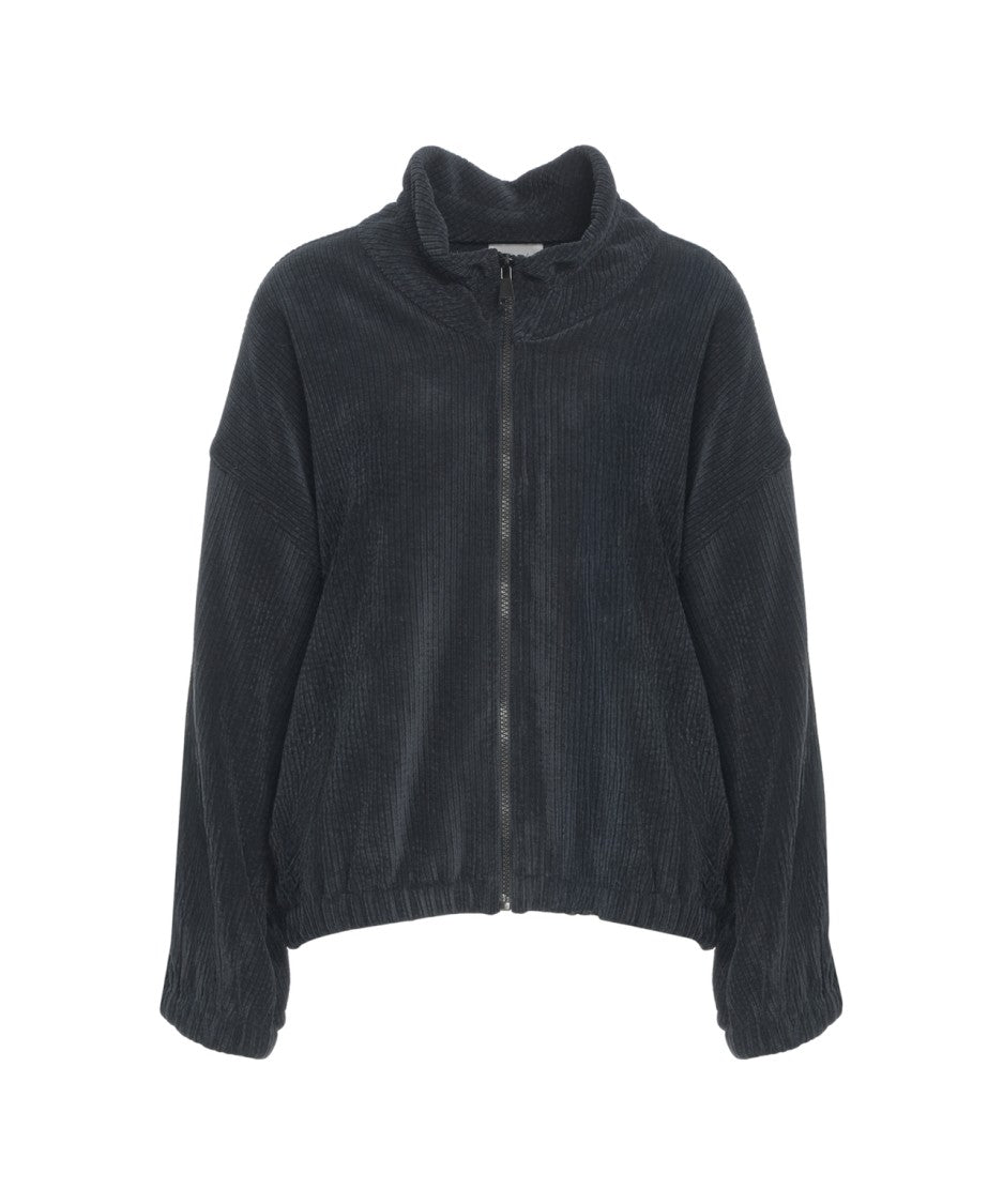 8Pm Ribbed Knit Top With High Collar And Full-Length Zipper