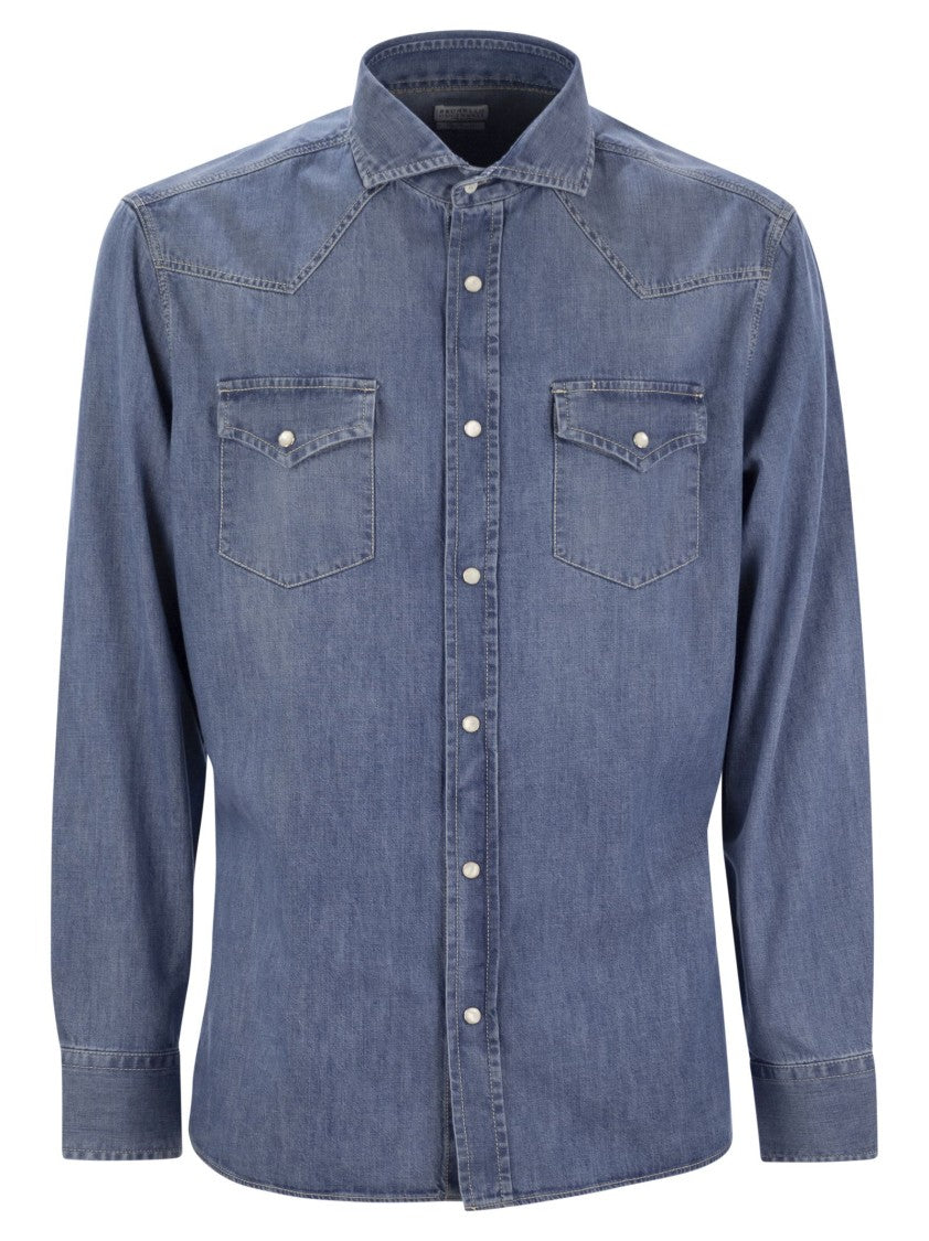 Brunello Cucinelli Easy Fit Shirt In Light Cotton Denim