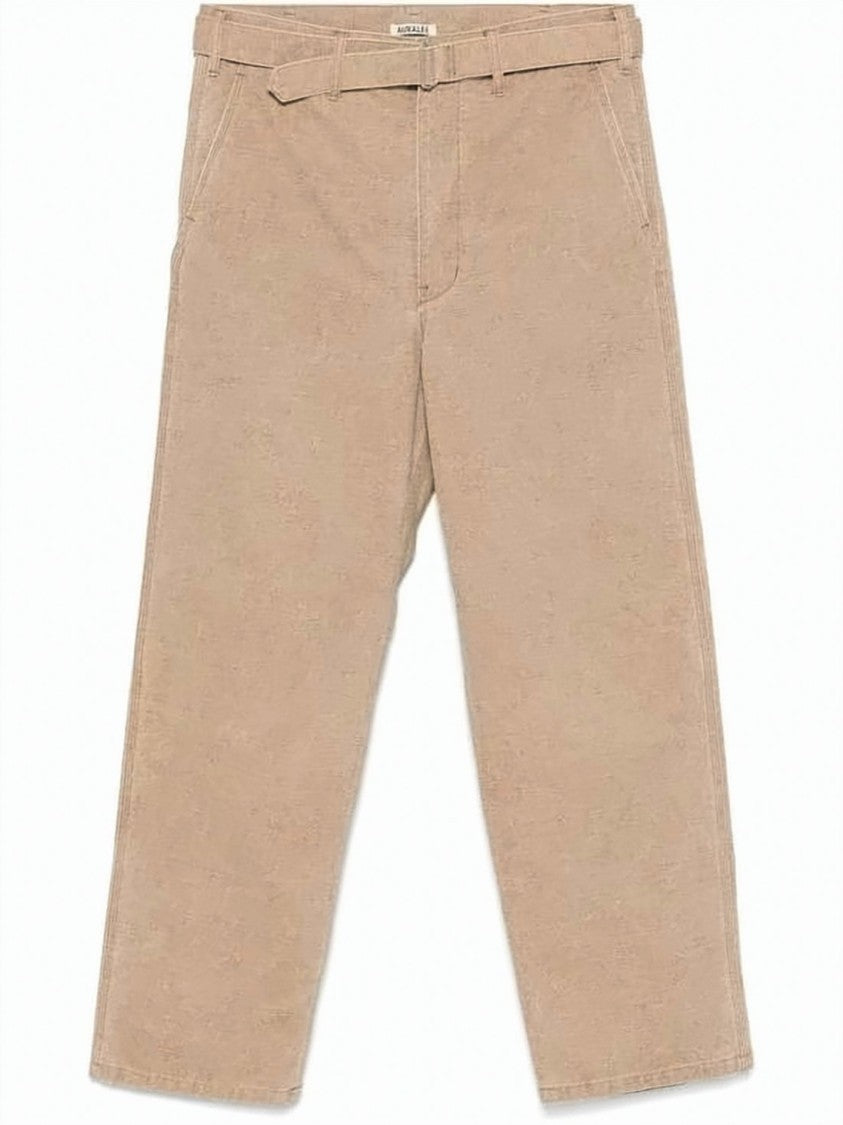 Auralee Brown Straight-Leg Pants With Mid-Rise Waist