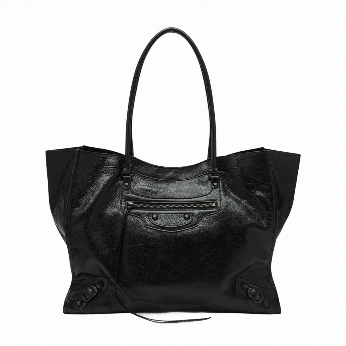 Balenciaga Medium Black Lamb Leather Tote Bag With Glossy Finish