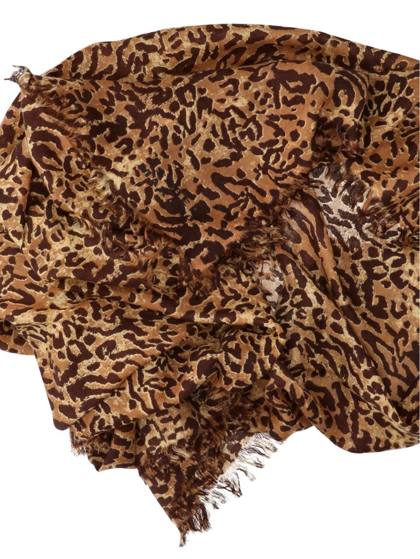 Isabel Marant Alecia Multicolor Animal Print Fringed Cashmere-Wool Scarf