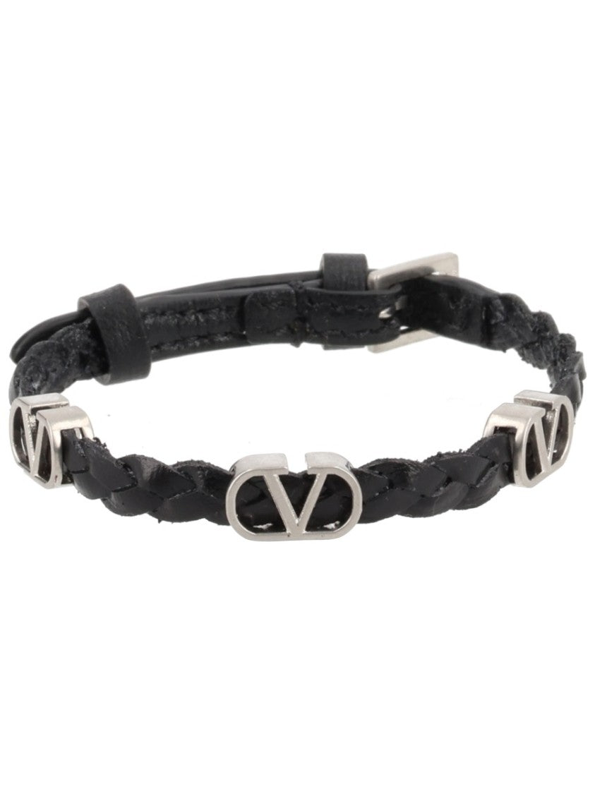 Valentino Garavani Vlogo Signature Braided Leather Bracelet