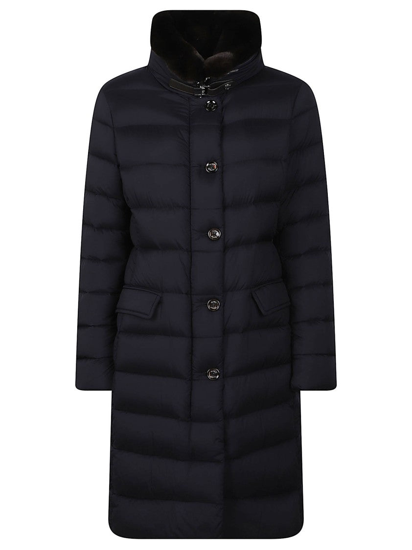 Moorer Vetiver-S3 Quilted Flap-Pocket High-Collar Down Coat