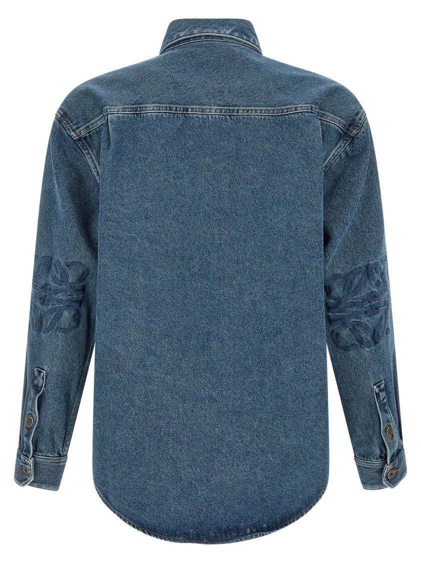 Loewe Medium Weight Cotton Denim Overshirt With Anagram Embroidery