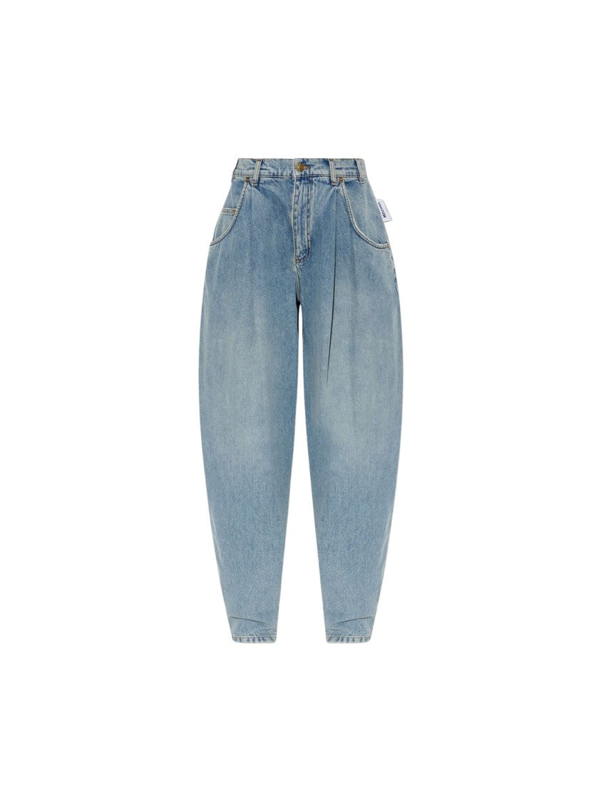 Moschino High-Waisted Denim Pants With Tapered Legs And Pleat Detail