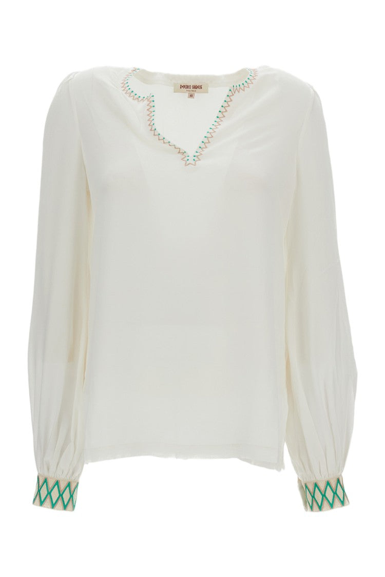 Emporio Sirenuse Ballerina Embroidered Silk Blouse