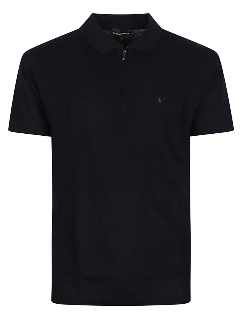 Emporio Armani Half-Zip Short-Sleeve Subtle Logo Cotton Polo Shirt