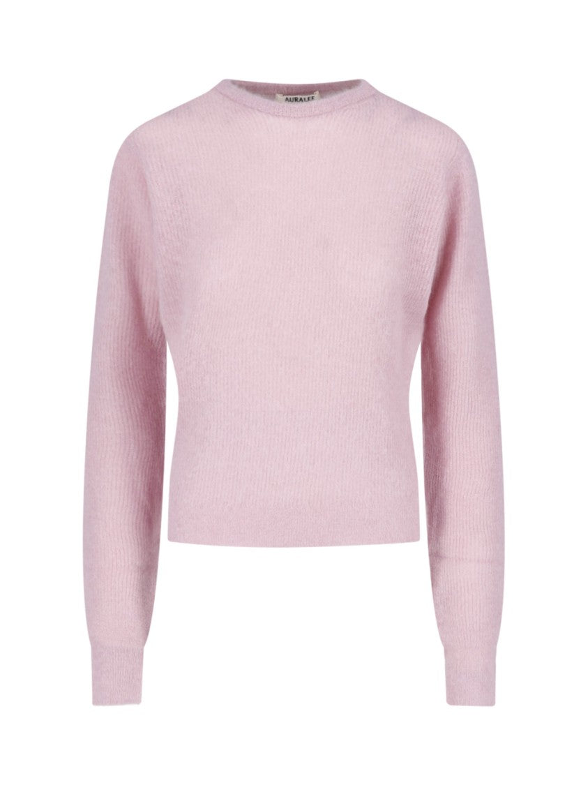 Auralee Pink Light Cropped Ribbed Sweater