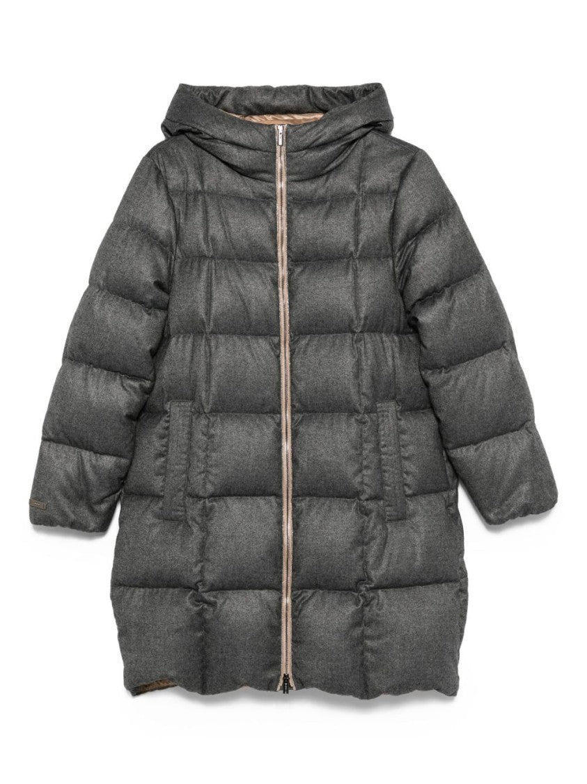 Peserico Mid-Length Gray Padded Jacket With Hood