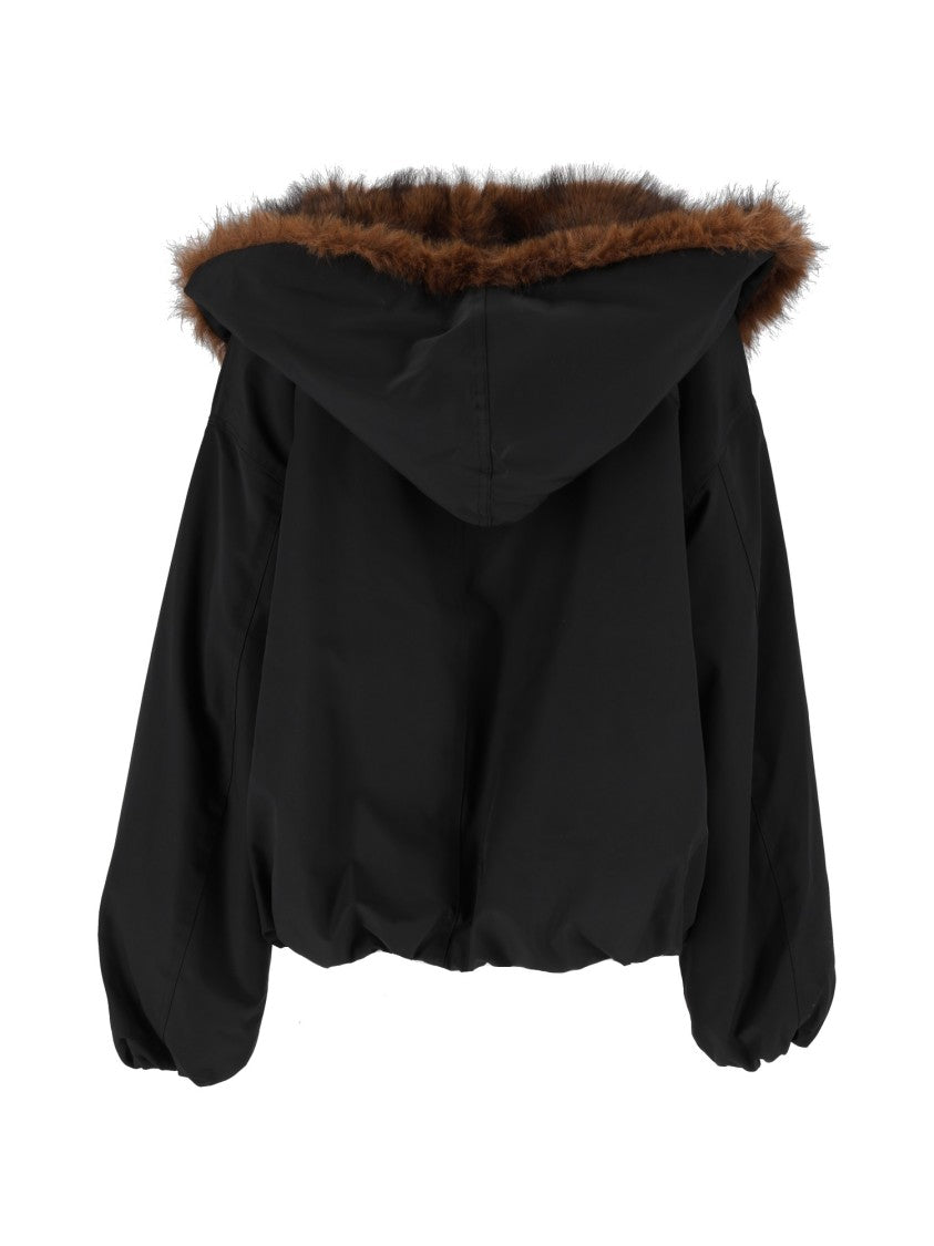 Eleh Black Cropped Faux Fur Trim Jacket