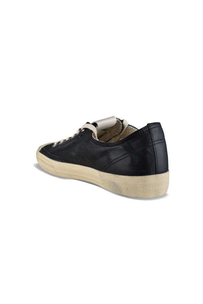 Golden Goose Black Leather Low-Top Sneakers With Vintage Effect