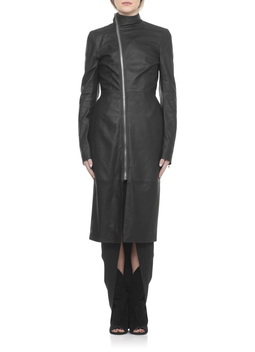 Rick Owens Black High Neck Gary Leather Coat