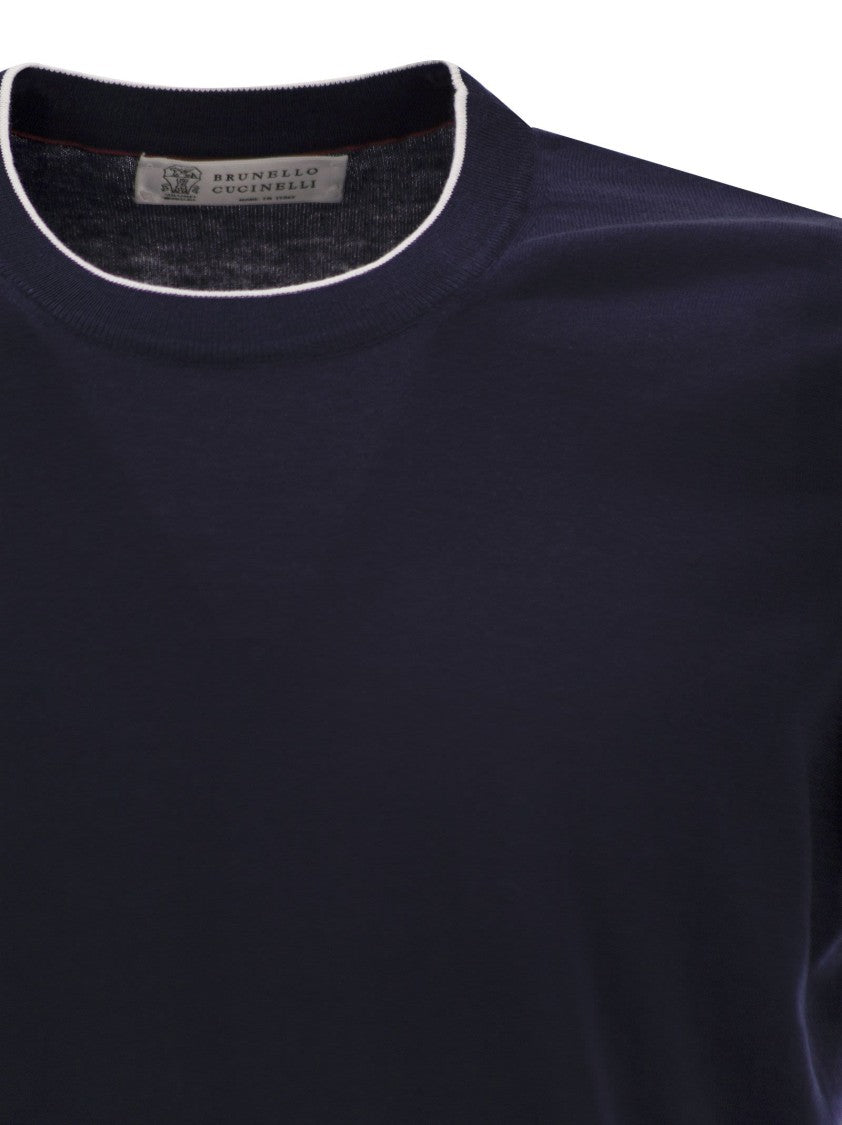Brunello Cucinelli Short-Sleeved Cotton Jersey With Contrast Trim
