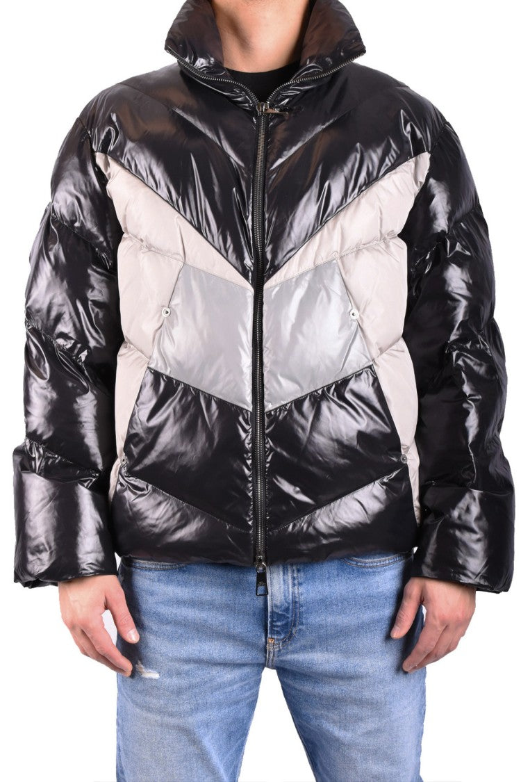 Neil Barrett Black High Funnel Collar Contrast Chevron Down Parka