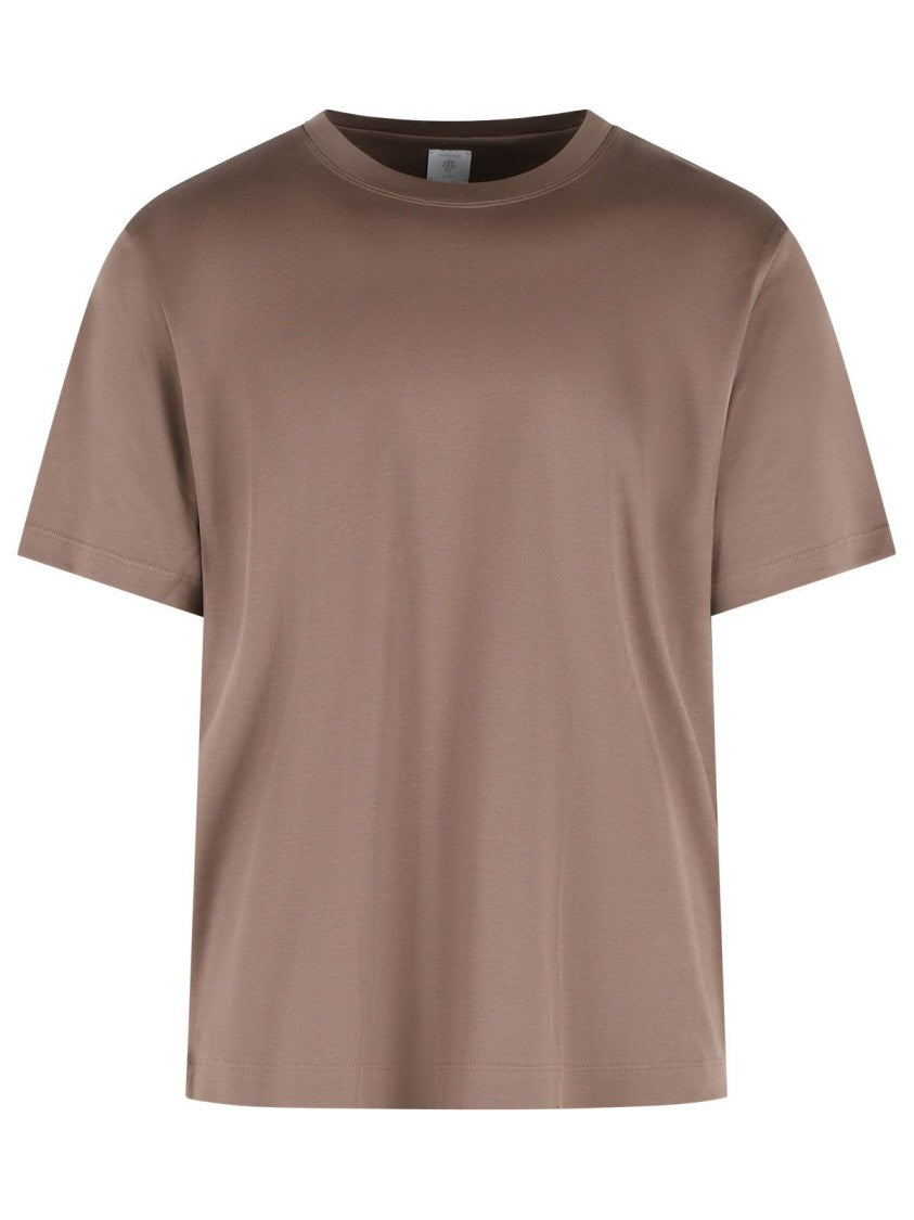 Eleventy Short-Sleeved Brown Cotton T-Shirt With Ribbed Neckline