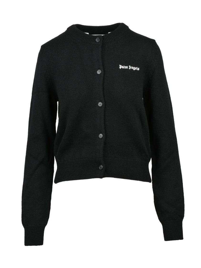 Palm Angels Black Wool-Blend Cropped Cardigan