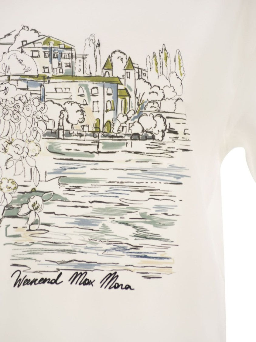 Max Mara Multicolor Boxy Cropped Scenic Illustration Top