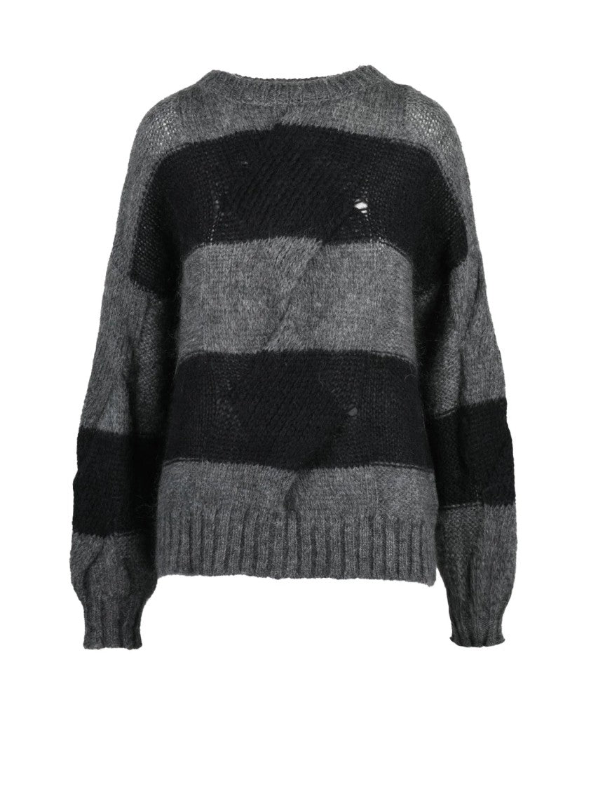 Dondup Grey Relaxed Fit Striped Mohair-Blend Crewneck Sweater