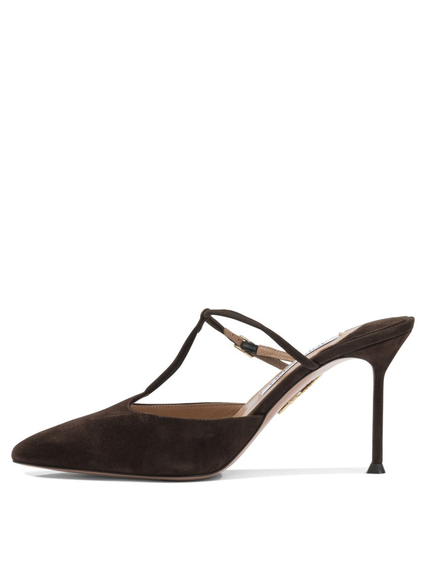Aquazzura Brown Suede Mules With Tapered Toe