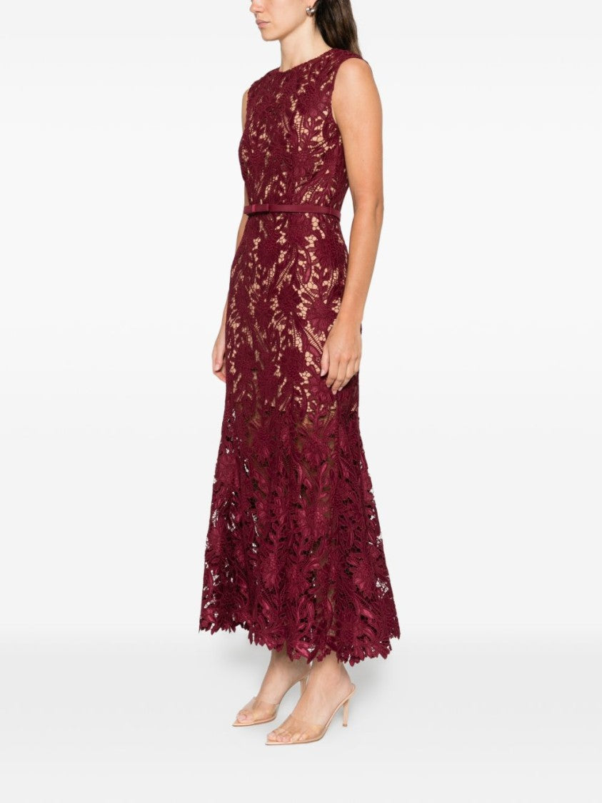 Self-Portrait Floral Lace Overlay Midi Dress With Fitted Bodice