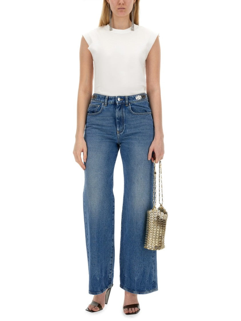 Rabanne Fitted Cotton T-Shirt With Structured Sleeves