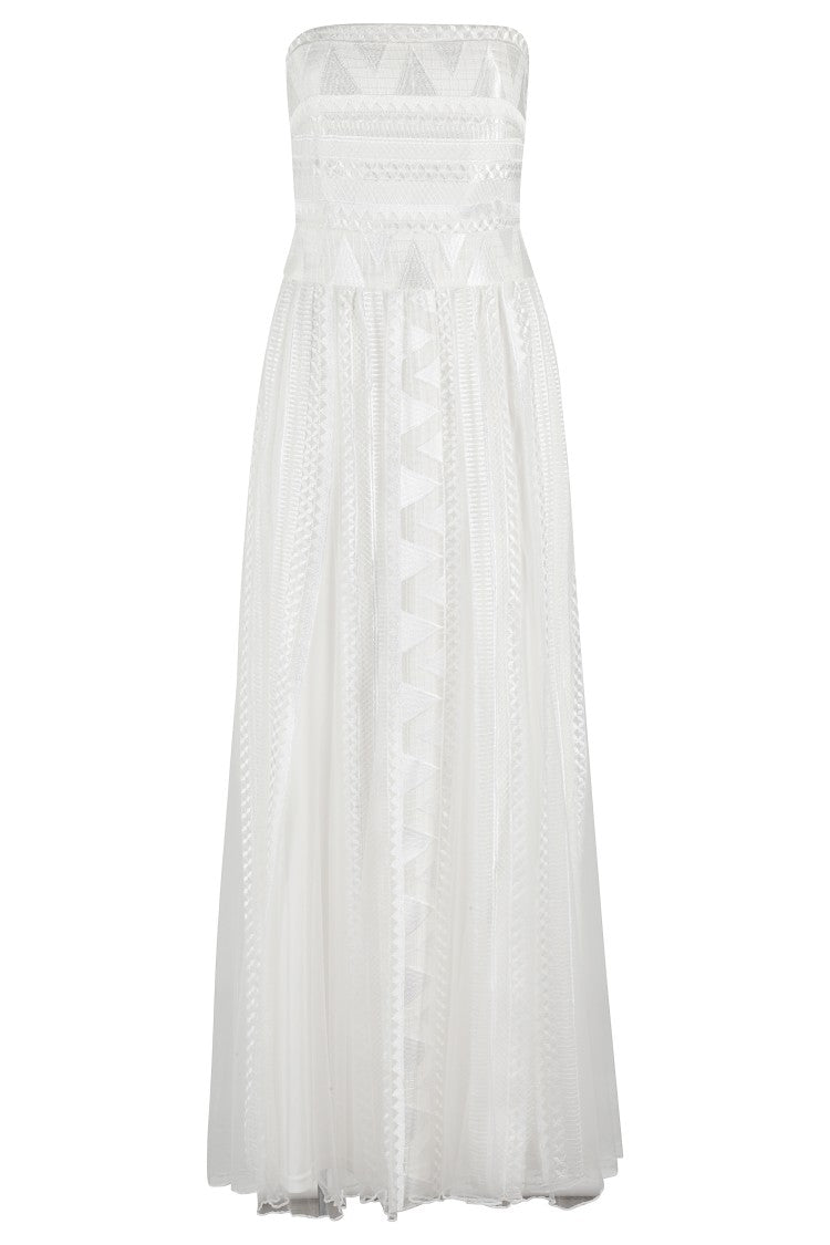 Ermanno Firenze Sleeveless Flared Tulle Dress With Tone-On-Tone Embroidery