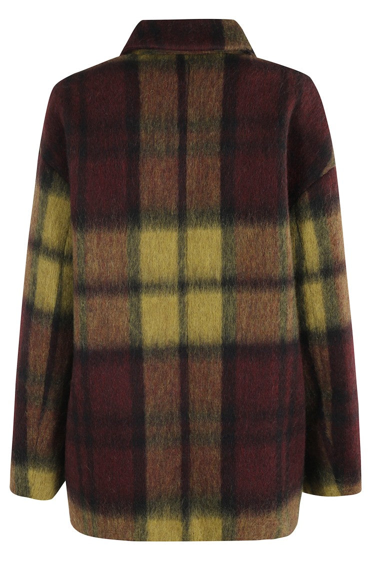 Roberto Collina Loose-Fit Bordeaux Wool Jacket With Check Pattern