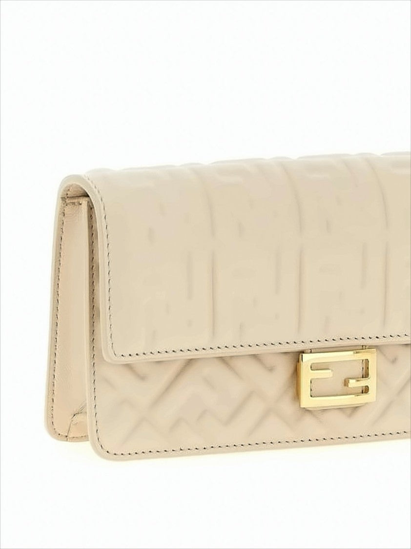 Fendi Rectangular Lambskin Crossbody Bag With Gold Clasp