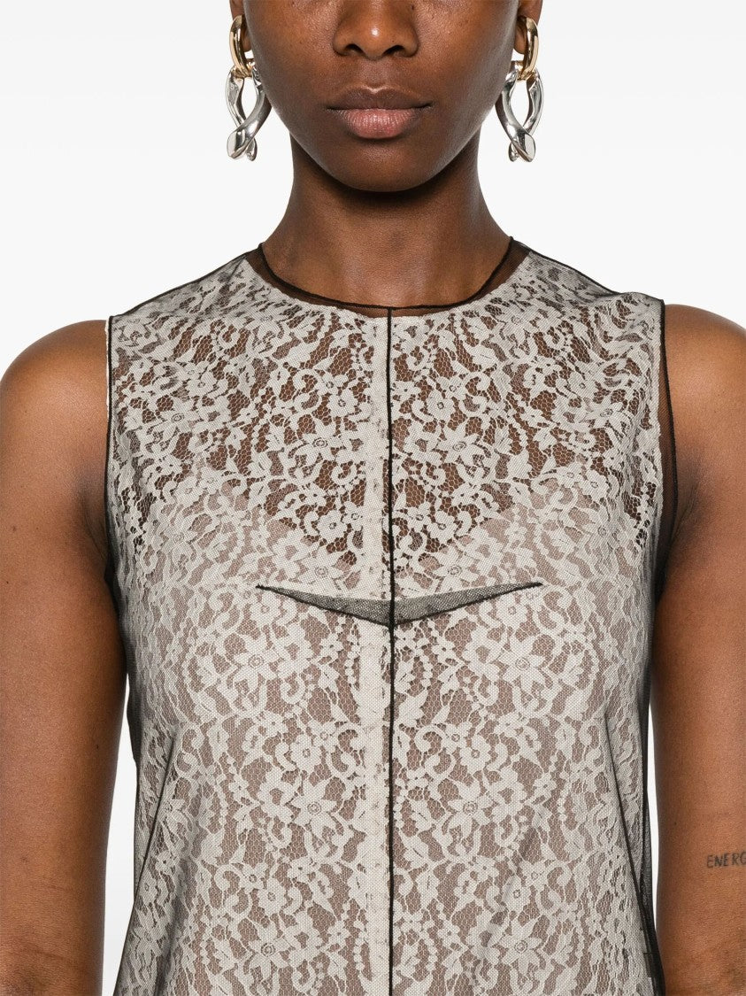 Fendi Lace Midi Double-Layer Tulle Effect Dress