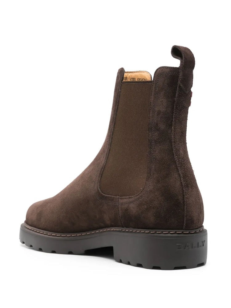 Bally Brown Sleek Elastic Panel Suede Ankle Boots