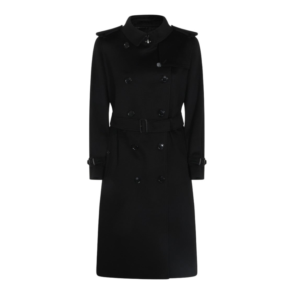 Burberry Double-Breasted Long Coat With Belted Waist And Structured Collar