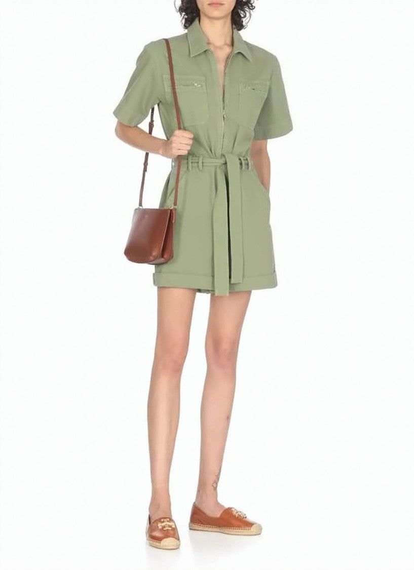 A.P.C. Structured Green Cotton Jumpsuit With Zip Closure