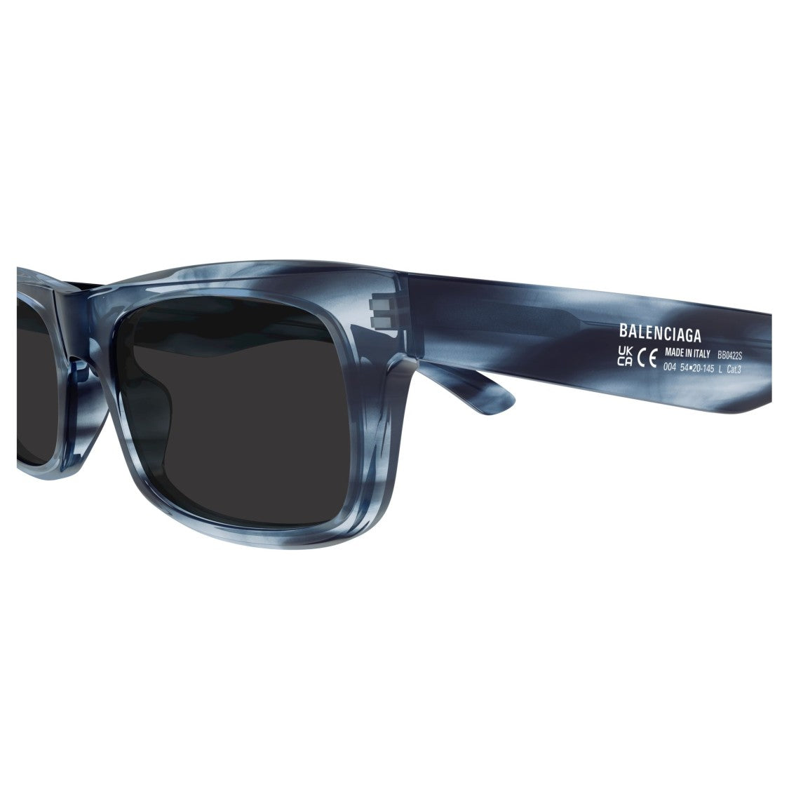 Balenciaga Bb0422s Marbled Dark Blue Rectangular Sunglasses