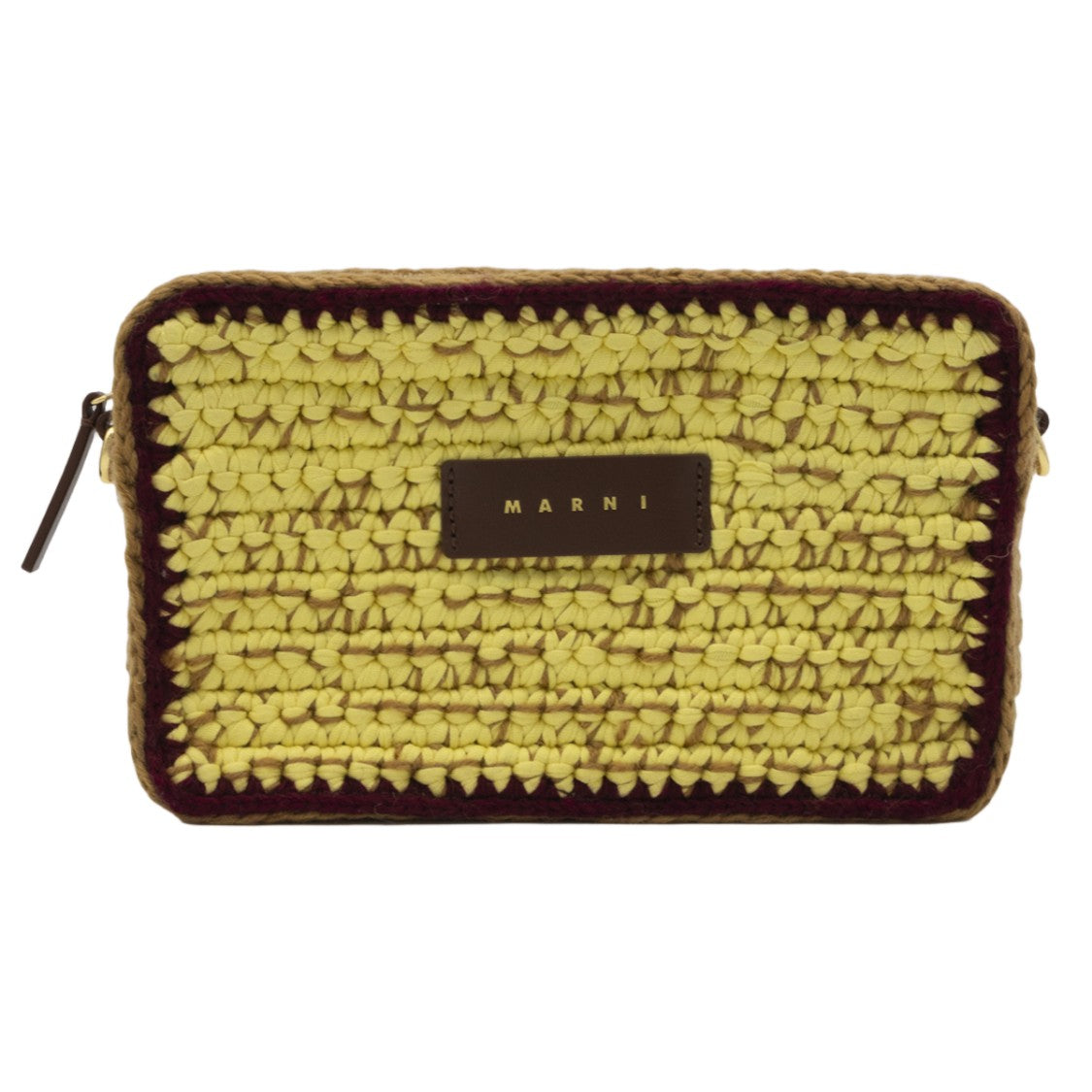 Marni Rectangular Woven Bag With Textured Yellow Front Panel