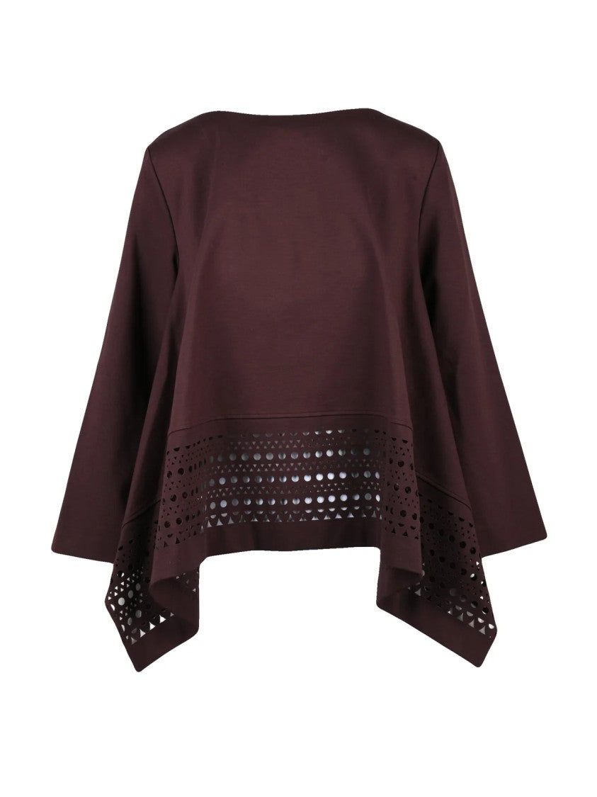 Meimeij Red Viscose-Blend Perforated Blouse