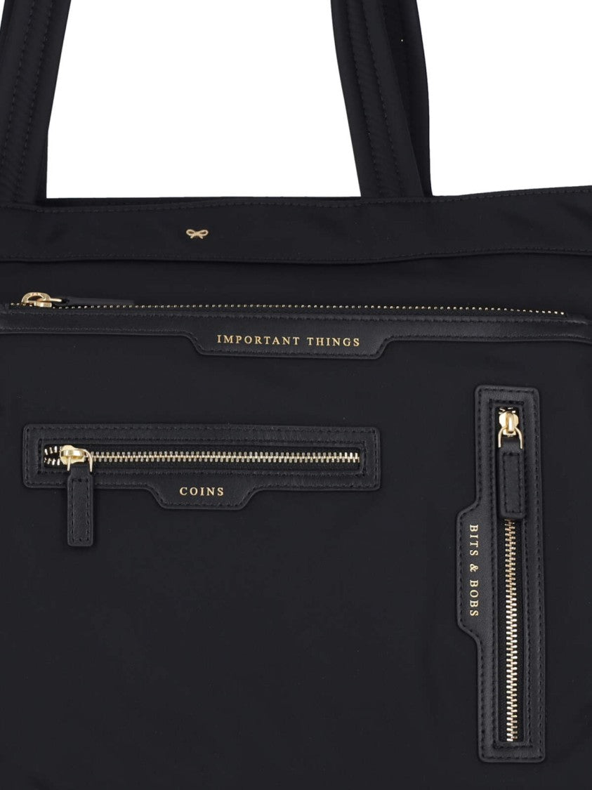 Anya Hindmarch Black Multi-Pocket Nylon Zip Tote Bag