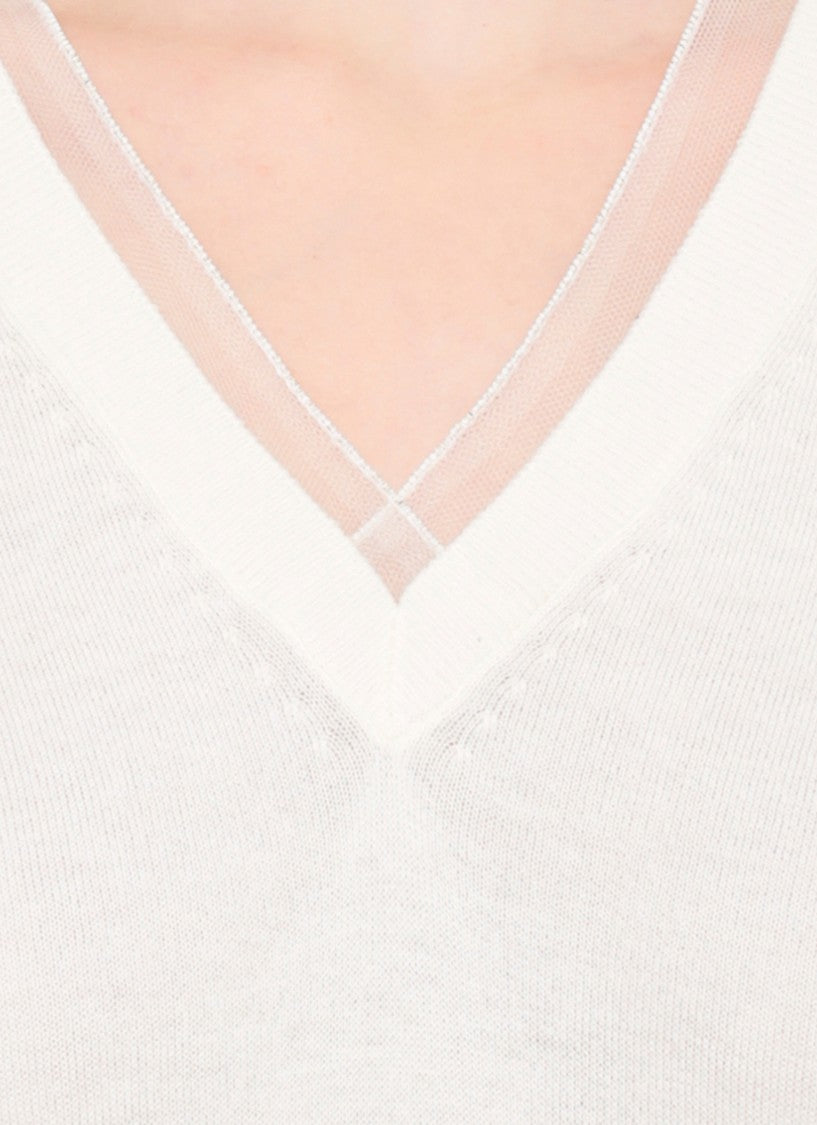 Fabiana Filippi Ivory Lightpoint Detail V-Neck Sweater