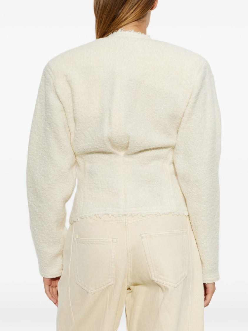 Isabel Marant Black Asymmetrical Cropped Textured Fitted Jacket