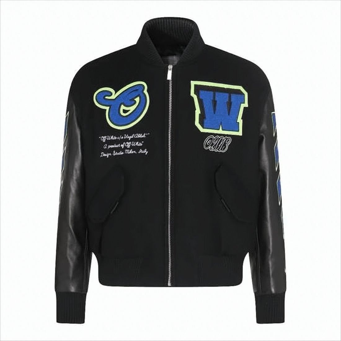 Off-White Varsity-Style Bomber Jacket With Leather Sleeves