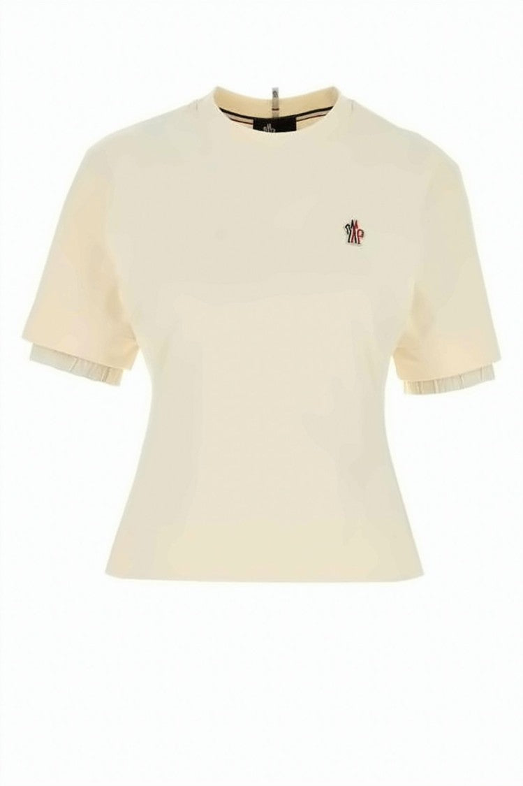 Moncler Short-Sleeve Top With Ruffle Cuffs And Unique Flap Detail