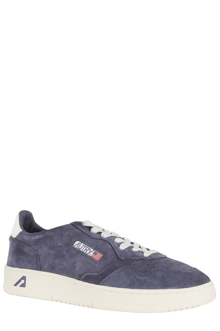 Autry Blue Medalist Low Suede-Trim Leather Sneakers