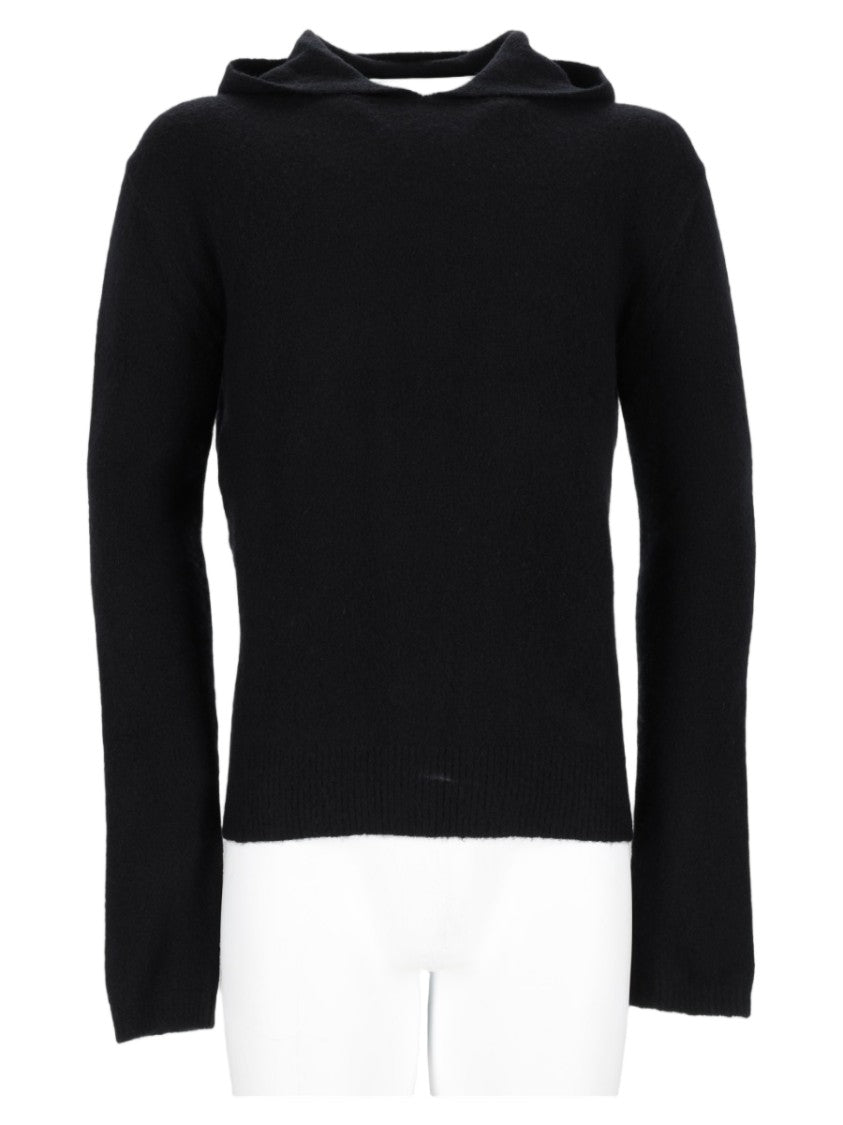 Rick Owens Minimalist Black Sweater With Subtle Hood And Fine-Knit Fabric