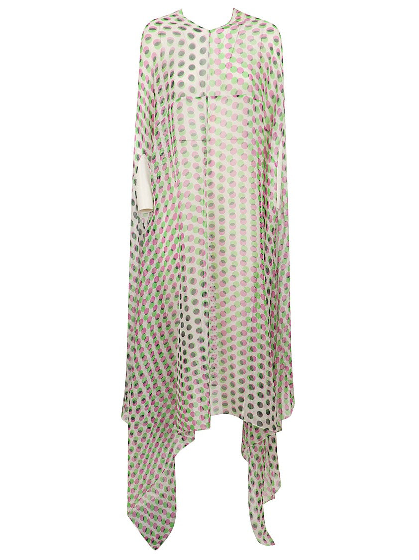 Dries Van Noten Polka Dot Silk Midi Cape Dress With Adjustable Hems