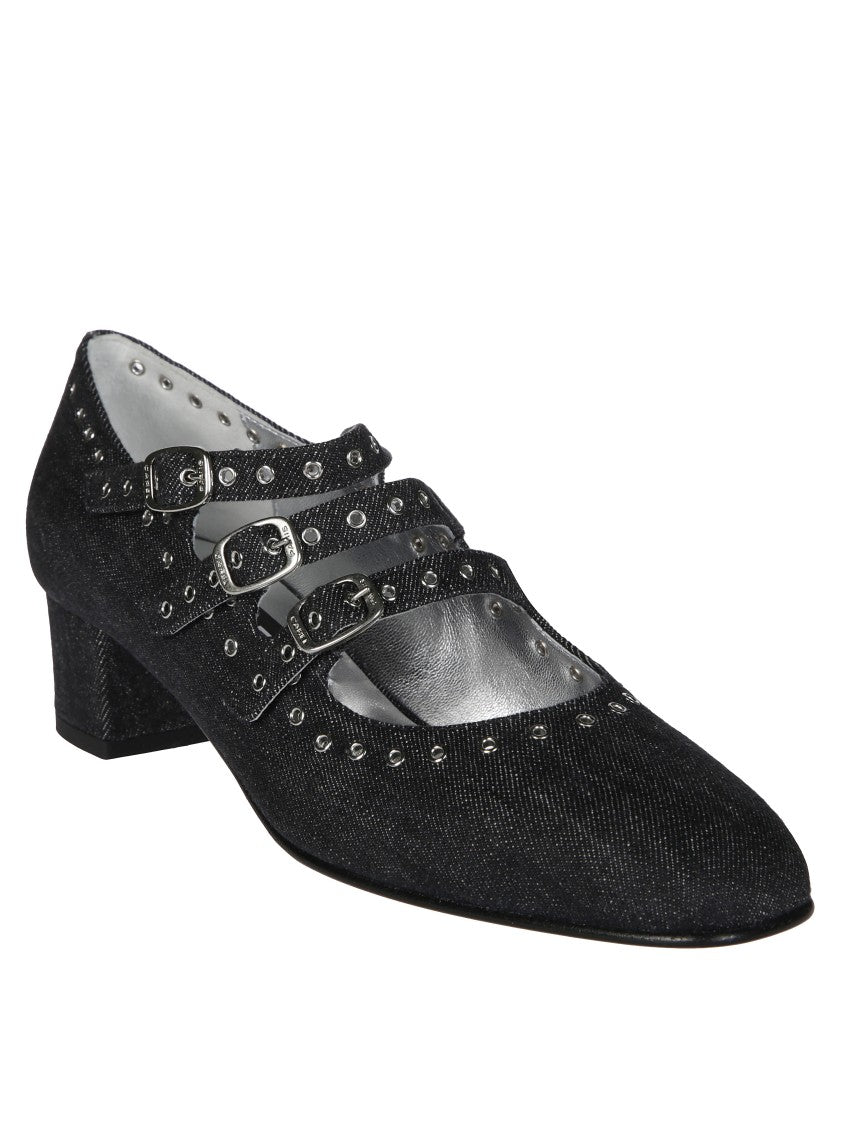 Carel Black Denim Heeled Mary Jane Shoes